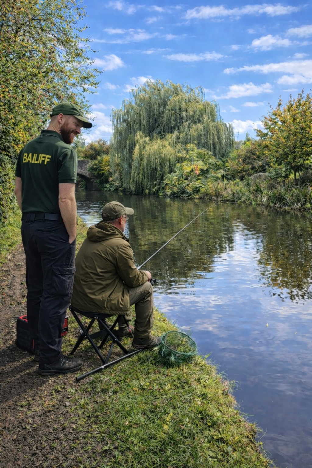 North Staffs Angling bailiff speaking with an angler